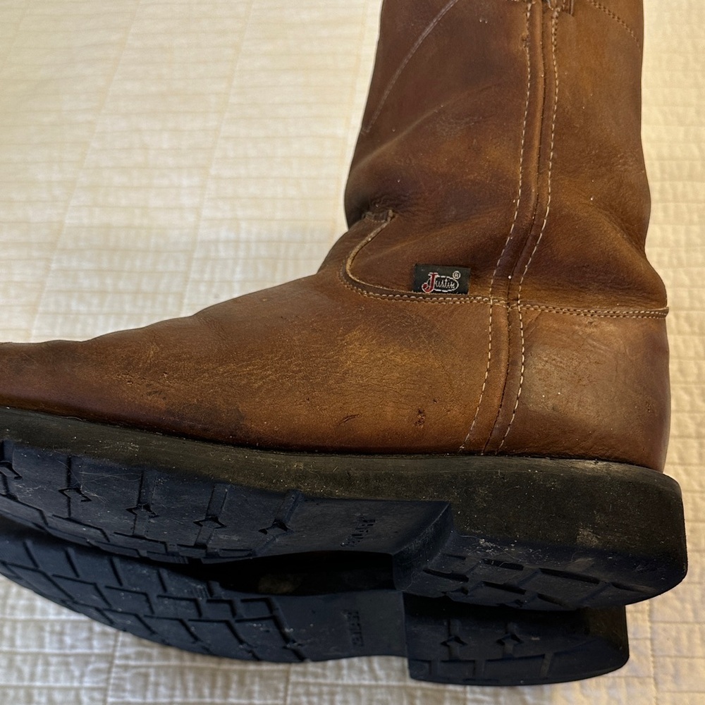 Justin Conductor Boots 10EE Brown Leather Round Toe Western Work Cowboy E Wide - Picture 6 of 6